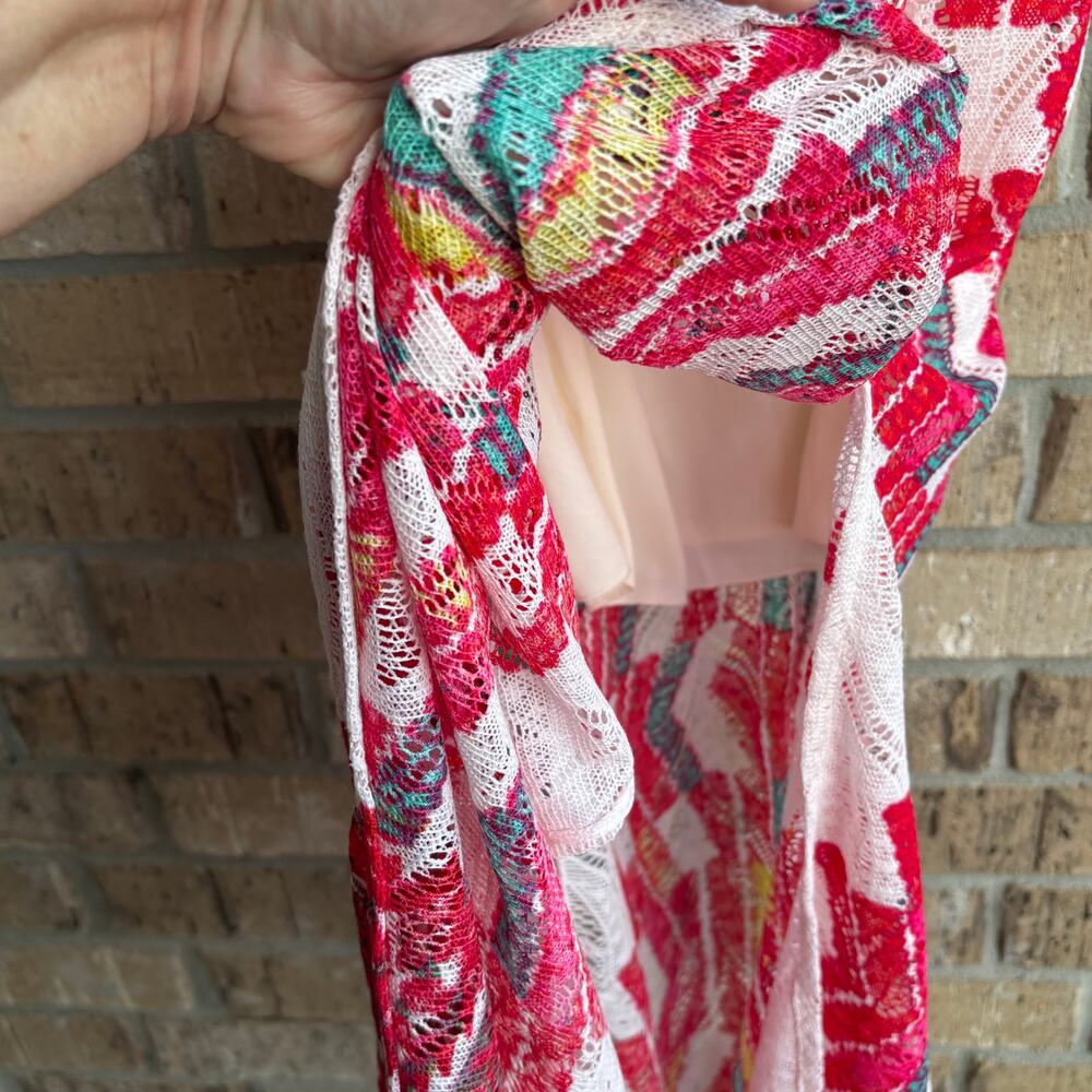 Lace Maxi Dress Red White Multicolor Sleeveless Size 1/2 - Picture 6 of 9